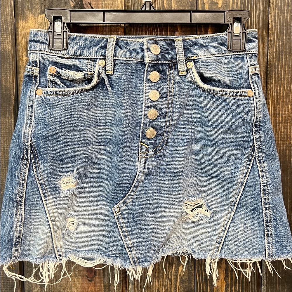 Free People We The Free Denim Mini Skirt 25 Distressed Boho Festival Western Y2K